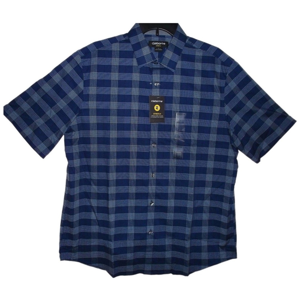 Claiborne Men's Titan Blue Plaid Dress Shirt